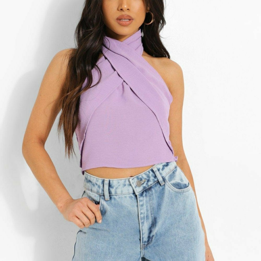 Boohoo petite criss-cross cross halter top